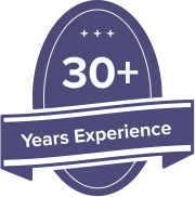 badge showcasing 30 plus years experience